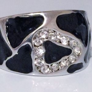 Jet black and clear glass ring